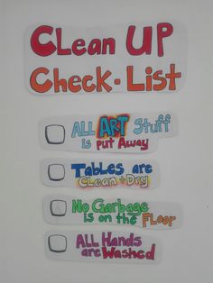 a sign that says clean up check - list