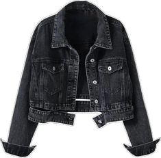 Casual Denim Jacket Black / S Trendy Cotton Denim Jacket, Trendy Long Sleeve Cotton Denim Jacket, Trendy Cotton Outerwear For Fall, Trendy Cotton Fall Outerwear, Black Casual Denim Jacket With Long Sleeves, Black Denim Long Sleeve Outerwear, Trendy Washed Black Cotton Outerwear, Washed Black Long Sleeve Denim Jacket, Washed Black Cotton Denim Jacket