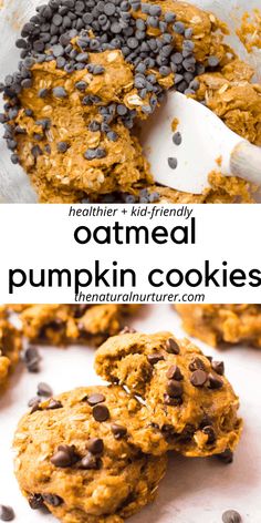 pumpkin cookies with chocolate chips and oatmeal on top