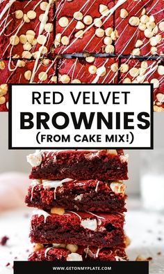 red velvet brownies stacked on top of each other