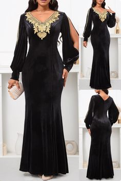 Step into the spotlight with Rosewe’s Velvet Black Maxi Bodycon Dress 🖤. This dress exudes elegance with its plush velvet, intricate embroidery, and alluring cut-out details. The V-neck and puff sleeves add a touch of drama to your evening look. Zip up and feel the perfect blend of 95% polyester and 5% spandex hug your curves. #Rosewe #VelvetVogue #BlackElegance #MaxiBodycon #EmbroideredBeauty #CutOutChic #EveningEssential #PuffSleeve #VNeckStyle #DressToImpress 🌟👗 Intricate Embroidery, Black Long Sleeve, Puff Sleeves, Wedding Guest