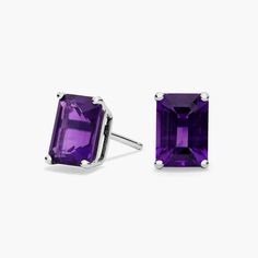 Colorful amethyst gemstones add style to any jewelry collection. Wear these emerald cut amethyst stud earrings on their own or stack them with more styles for a layered look. Amethyst Studs, Precious Gemstones Jewelry, Amethyst Gemstone, Layered Look, Emerald Cut, Semi Precious Gemstones, Gemstone Earrings, Birthstone, Gemstone Jewelry