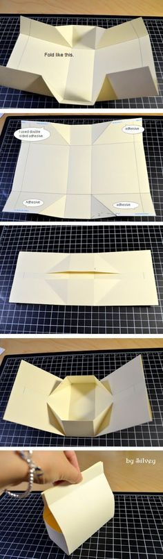 the instructions to make an origami box out of paper and cardboard with scissors