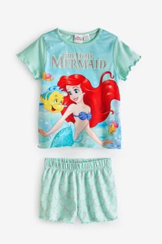 Vanilla Underground Blue Girls Licensing Short Pyjamas Disney The Little Mermaid, Short Loungewear, Disney Merchandise, Cotton Pyjamas, Girls Pajamas, Pyjama Set