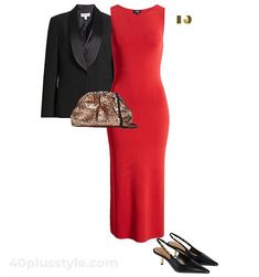 Outfits for Xmas - Tuxedo jacket and red dress | 40plusstyle.com Feeling Great, Red Dress, Red