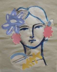 a drawing of a woman with flowers in her hair