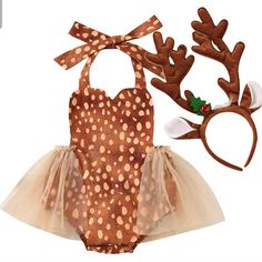 Reindeer Costume Romper With Deer Antlers Headband Newborn Xmas Outfit Set For Photo Shoot Size: 0-3 Months New Without Tags Photography Halloween, Reindeer Costume, Pregnant Halloween Costumes, Birthday Costume, Deer Costume, Antler Headband, Baby Reindeer