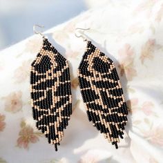 Beaded Abstract Fringe Earrings, Black Beige Champagne Fringe Earrings, Women Seed Bead Fringe Earrings, Lightweight Unique Fringe Earrings - Etsy Canada