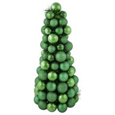 a christmas tree made out of green balls and tinsels on a white background