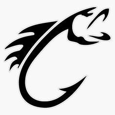 a black and white image of a fish with an arrow on it's tail