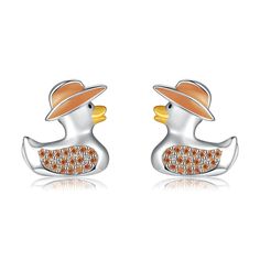 PRICES MAY VARY. 【Unique Design】Duck Earrings made from high quality 925 sterling silver, these duck stud earrings feature a duck belly set with cubic zirconia and a brown hat on the duck's head, a cowboy and cowgirl style feature for all occasions. 【Material】925 sterling silver Duck Earrings,hypoallergenic,tarnish resistant,nickel-free,lead-free,cadmium-free,suitable for long-term wear,especially sensitive skin men and women. 【Duck Earrings Size】 Earrings Size: 11*10mm (0.43*0.39inches). Package includes: 1 x Duck Earrings, 1 x elegant gift box and 1 x silver polishing cloth. 【Earrings Gift】Duck Earrings will come with a elegant gift box, a perfect gift for mom, lover, grandmother,wife, and friends in birthday, anniversary, Christmas, wedding, graduation, Mother's Day, Valentine's Day. 【S Cloth Earrings, Duck Earrings, Duck Gifts, Brown Hat, Earrings Hypoallergenic, Brown Hats, Animal Earrings, Stud Jewelry, Valentines Jewelry