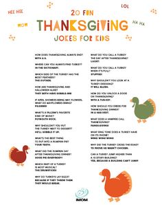 the thanksgiving joke for kids to use as an activity in their classroom or at home