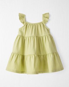 Solid Cotton Sundress For Summer, Cute Sundress With Ruffled Straps For Vacation, Spring Playtime Dress With Ruffled Straps, Green Sundress With Ruffled Straps For Summer, Spring Cotton Sundress With Ruffled Straps, Green Ruffled Straps Sundress For Summer, Cute Linen Summer Dress, Cute Linen Beach Dress, Ruffled Sundress For Summer Playdate