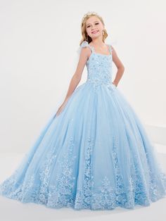 Your sweet girl will love twirling around in this embroidered lace applique long sleeveless dress with A-line tulle skirt by Tiffany Princess 13701. This sleeveless gown features a square neckline with bow tie straps and lace applique bodice, floor length A-line tulle skirt with a floral applique hemline, sweep train, and a lace-up back. House of Wu Tiffany Princess Collection Spring 2023 Style Number: 13701 Fabric: Tulle/Embroidery/Lace Appliques Please note: There may be a loss of glitter whil Long Sleeveless Dress, Tulle Embroidery, Girls Formal Dresses, Sleeveless Gown, Princess Collection, Princess Dresses, Sleeveless Long Dress, Embroidery Lace, Spring 2023