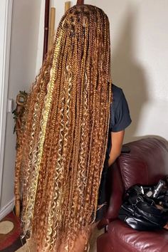 Goddess Braids Color Ideas, Ginger Blonde Box Braids, Honey Brown And Blonde Braids, Goddess Braids Brown And Blonde, Blonde And Brown Goddess Braids, Black And Blonde Twists, Honey Blonde Braids On Dark Skin, Honey Brown Goddess Braids, Copper And Blonde Braids