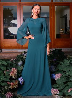 In Stock:Ship in 48 Hours Scoop Neck Long Sleeve Party Dress Party Maxi Dresses, Dress Weights, Dress Pleated, Party Dress Long Sleeve, Birthday Party Dress, Evening Formal, Maxi Dress Green, Maxi Dress Party, Elegant Dress