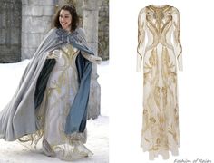 In the nineteenth episode Mary looks angelic in this sold out Temperley London Aya Show Long Dress in white/gold. In the sixteenth episode she was wearing the Temperley Aya Show Top in black/gold. Worn with Reign Costumes custom gloves.