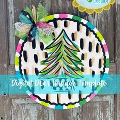 a paper plate with a christmas tree on it and the words, digital door hanger template