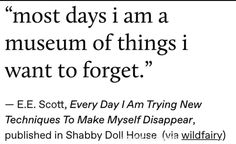 a quote from e e scott about the museum of things i want to forget,