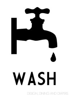 a black and white sign with the word wash on it's left hand side