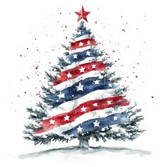 a christmas tree with the american flag painted on it