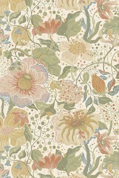 a wallpaper with flowers and leaves on it