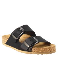 Women's sandal with double band with buckle

Leather color black

Double buckle closure

Padded insole

Cork and rubber sole

Made in Italy

Composition:
 Upper: 100% Suede
 Lining: 100% Leather
 Bottom: Leather and Rubber
 Insole: 100% Leather Buckle Sandals, Shoe Size Conversion, Handmade Shoes, Womens Heels, Full Grain Leather, Shoe Brands, Shoes Online, Soft Leather, Womens Sandals