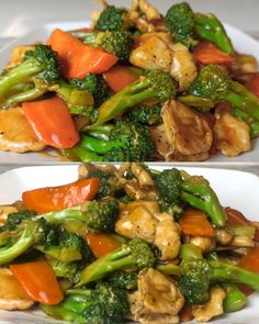 two plates filled with chicken and broccoli stir fry