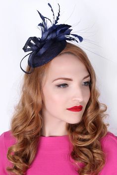 Fascinator Hats Outfit, Navy Blue Fascinator, Second Line Parade, Blue Fascinator, Kentucky Derby Fascinator, Black Fascinator, Derby Dress, Wedding Guest Style, Fascinator Headband