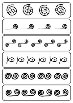 four different lines with spirals and circles on them, all drawn in one line