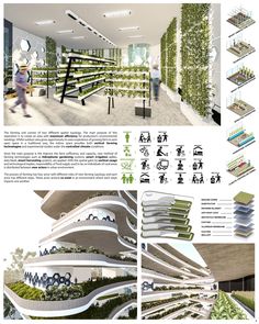 an architectural rendering shows the interior and exterior of a building with plants growing on it