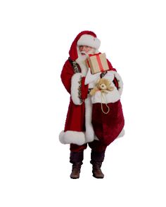 a man dressed as santa claus holding a gift