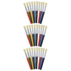 six pairs of paint brushes in different colors