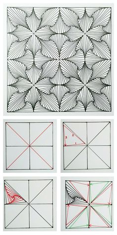 four different types of lines and shapes that appear to be drawn in pencil on paper