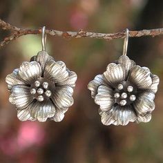 Silver flower earrings, 'Chiang Mai Rose' - Floral Silver Drop Earrings Jewelry Novica, Silver Flower Earrings, Mini Earrings, Earrings Drop, Lovely Earrings, Delicate Earrings, Traditional Jewelry, Silver Drop Earrings, Chiang Mai