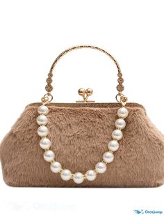 OrcaJump - Womens Plush Evening Top Handle Bag with Beads for Party/Going Out in Pink, Khaki, White and Black Beige Pearl Party Shoulder Bag, Beige Beaded Bags For Party, Beaded Beige Bags For Party, Handheld Pearl Shoulder Bag For Parties, Beaded Pearl Bags For Parties, Beige Pearl Party Bags, Beige Pearl Embellished Shoulder Bag For Parties, Embellished Pearl Bags For Party, Pearl Embellished Bags For Party