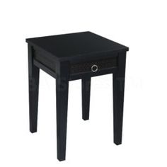 a small black table with one drawer open