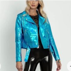 This Is Still Brand New, I Never Wore It, Tried It On A Couple Times. This Is A Size 10 Aus And It’s Actually A Little Big For Me. Tags Attached- I Just Feel Like I’m Never Going To Wear It So It’s A Waste Just Sitting In My Closet Chic Shiny Outerwear For Fall, Metallic Biker Jacket For Party In Fall, Metallic Biker Jacket For Fall Party, Metallic Outerwear For Party, Trendy Fitted Shiny Outerwear, Metallic Long Sleeve Biker Jacket For Party, Casual Metallic Outerwear For Party, Shiny Fitted Fall Outerwear, Metallic Fitted Outerwear In Trendy Style