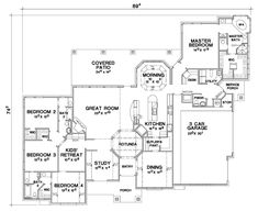 the floor plan for a home with two master suites and one living room on each side