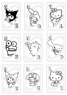 Sanrio Uno Cards No Color, Hello Kitty Pictures Free Printable, Kuromi Drawing Ideas, Things To Print Out When Bored 3d, Sanrio Uno Cards Template, Sanrio Uno Cards Printable Black And White, Hello Kitty To Print, Colouring Pages Kawaii, Cute Drawings Without Color