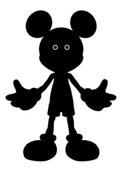 a black and white mickey mouse silhouette with two thumbs up in front of the camera