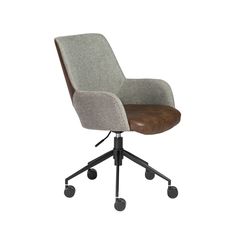 an office chair with wheels on the back and seat upholstered to the side