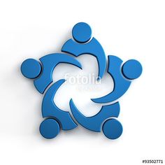 blue people holding hands together in the shape of a circle on a white background with clipping