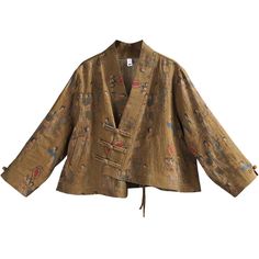 Fall Tops With Stand Collar And Button Closure, Brown Top With Stand Collar For Fall, Fall Beige Tops With Stand Collar, Batik Blazer, Chinese Jacket, Flax Clothing, Linen Clothes, Stand Collar, Batik