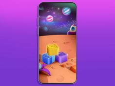 an image of a cell phone screen with space in the background and toys on the ground