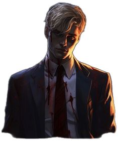 a man in a suit and tie with blood on his face