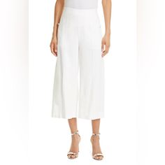 Gorgeous Milly Twill Pants In Color Ecru. Sold Out Everywhere Online! 91% Rayon, 9% Polyester. Elegant White Cropped Leg Pants, Elegant White Cropped Pants, White Cropped Wide Leg Pants For Work, Chic White Cropped Wide Leg Pants, Chic Beige Cropped Wide Leg Pants, Elegant Cropped Wide Leg Pants For Spring, White High-waisted Culottes For Work, Elegant White Culottes, Chic White Culottes With Pockets