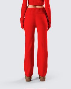 Be REDy for anything with these fiery knit pants 🙌 With a foldover top edge and the perfect wide leg fit, you’ll be raising the temperature of any room you walk into ❤️ Cozy Red Loungewear Bottoms, Red High-waisted Wide Leg Lounge Pants, Luxury Red Wide-leg Pants, Red Stretch Wide Leg Full-length Pants, Full-length Red Elastane Pants, Cargo Pant, Knit Pants, Shoe Collection, Best Sellers