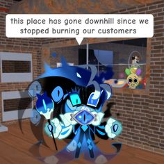 an animated image of a cartoon character holding a cell phone with the caption, this place has gone downhill since we stopped burning our customers