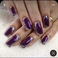 Purple And Silver Nail Art, Silver And Purple Acrylic Nails, Black Silver And Purple Nails, Dark Purple And Silver Nails Acrylic, Purple Nails With Silver Tips, Breathable Nail Polish, Purple Nail Art Designs, Elegant Touch Nails, Silver Nail Art